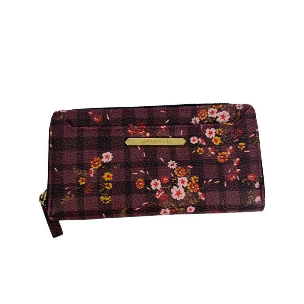 Steve Madden Wallet Vinyl Clutch Purple Pink Floral Missing Strap 8x4 EUC